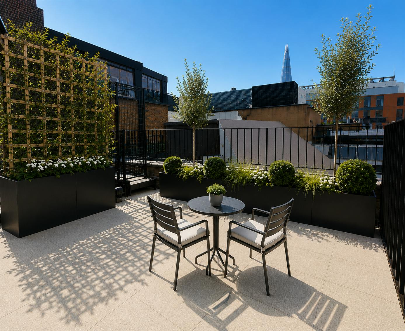 Private terrace on the 6th floor, accessed through full-height doors