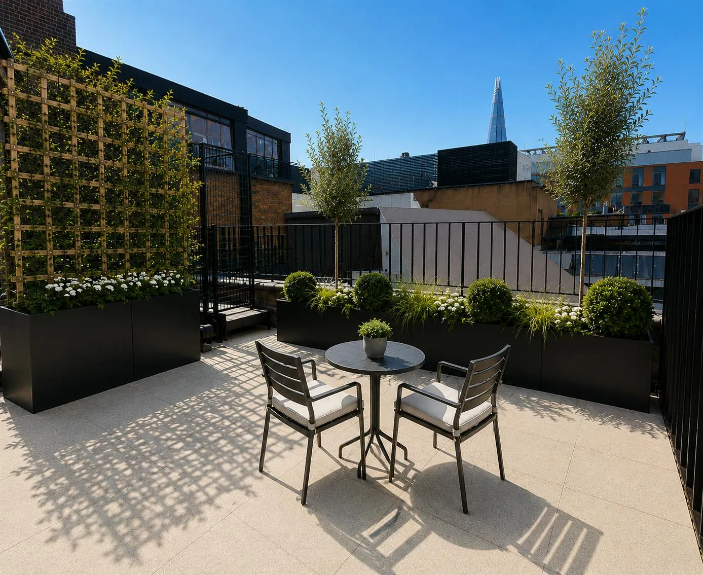 Private terrace on the 6th floor, accessed through full-height doors